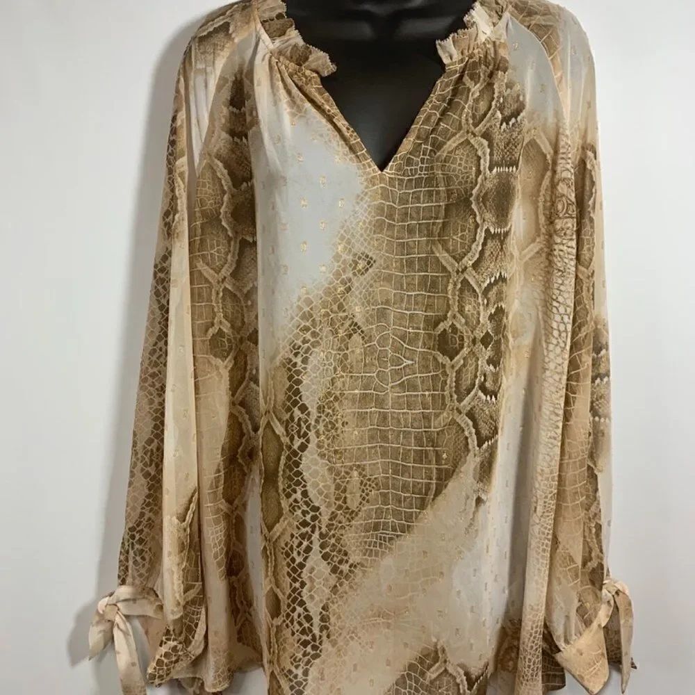 Alfani Animal Print V Neck Sheer Blouse